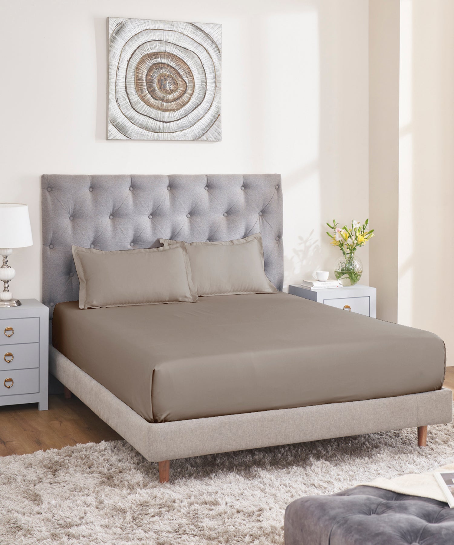 Nectarsoft Signature Select King Bedsheet Set, Hazelnut|400 TC Cotton| 2 Pillow Covers