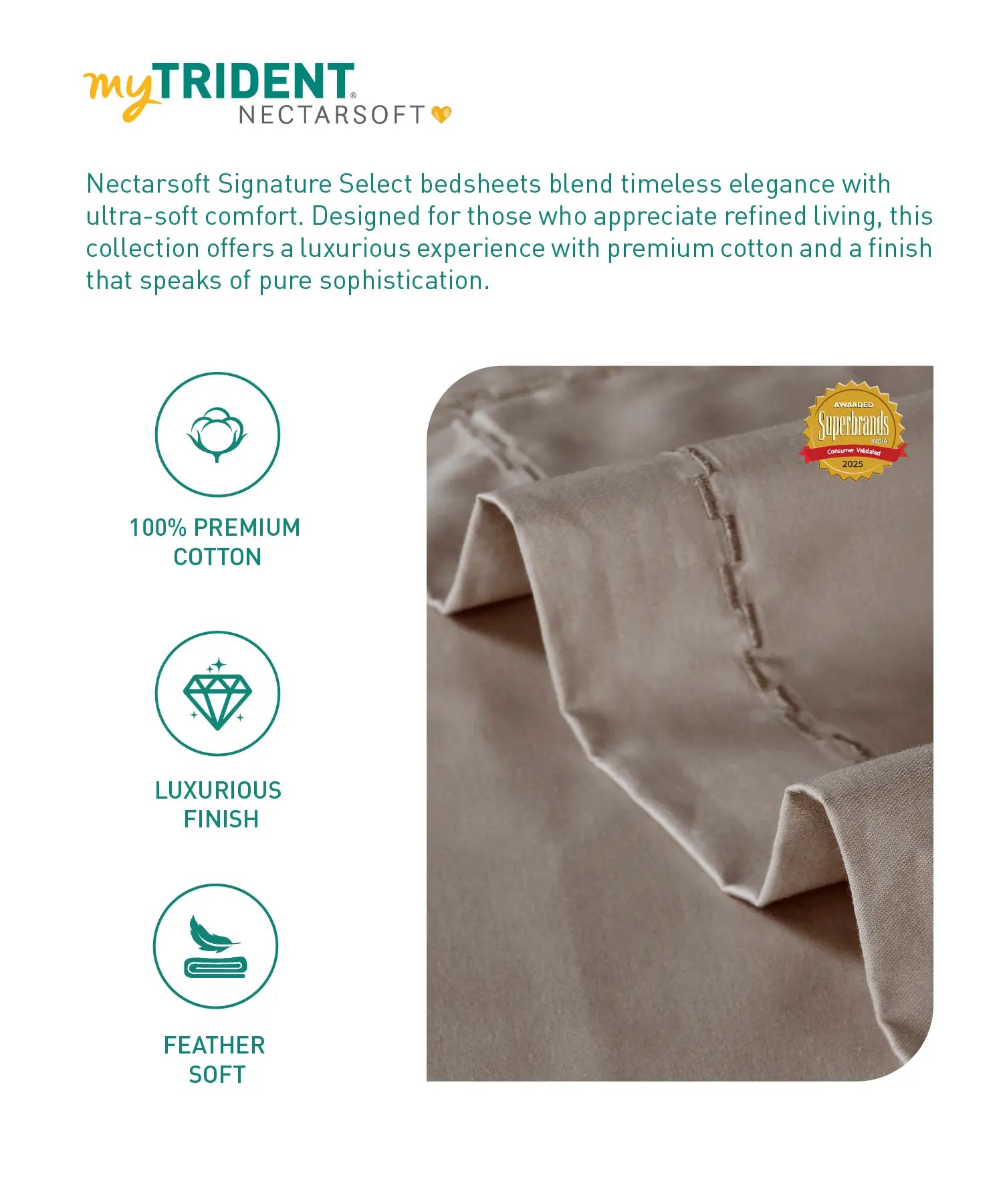 Nectarsoft Signature Select King Bedsheet Set, Hazelnut|400 TC Cotton| 2 Pillow Covers