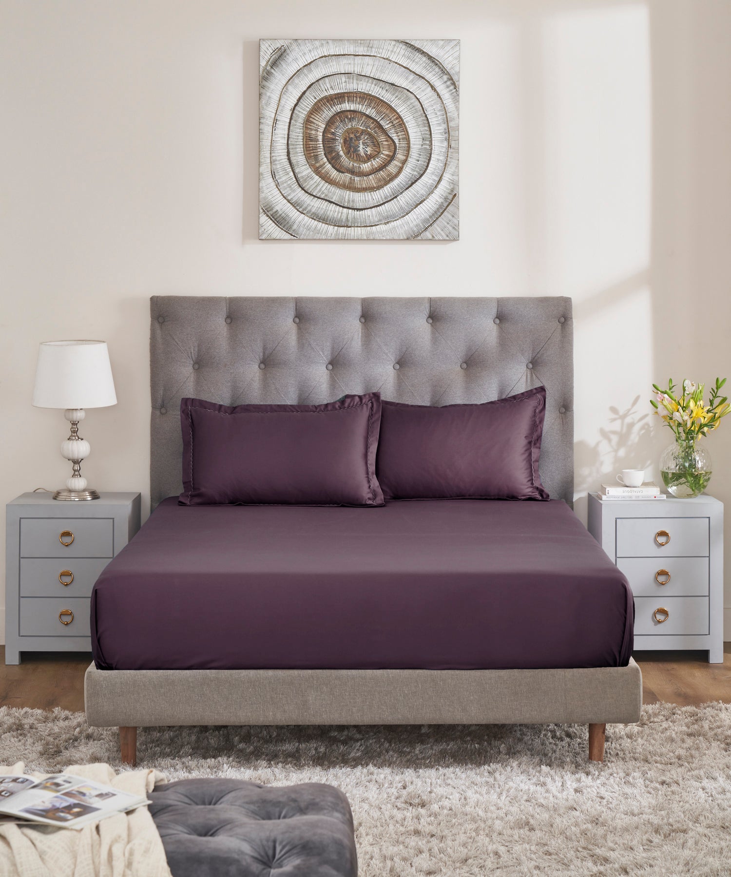 Nectarsoft Signature Select King Bedsheet Set, Grape|400 TC Cotton| 2 Pillow Covers