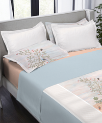 Indulgence Painterly Pattern King Bedsheet Set, Feathers in the field|300 TC Cotton| 4 Pillow Covers