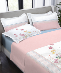 Indulgence Painterly Pattern King Bedsheet Set, Petals of South|300 TC Cotton| 4 Pillow Covers