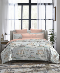 Indulgence Painterly Pattern King Bedsheet Set, The Quiet River|300 TC Cotton| 4 Pillow Covers