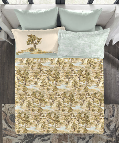 Indulgence Painterly Pattern King Bedsheet Set, Whispering Forest|300 TC Cotton| 4 Pillow Covers