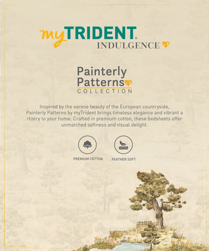 Indulgence Painterly Pattern King Bedsheet Set, Whispering Forest|300 TC Cotton| 4 Pillow Covers