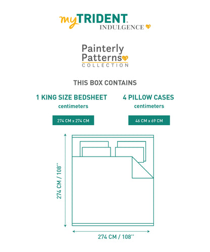 Indulgence Painterly Pattern King Bedsheet Set, Whispering Forest|300 TC Cotton| 4 Pillow Covers