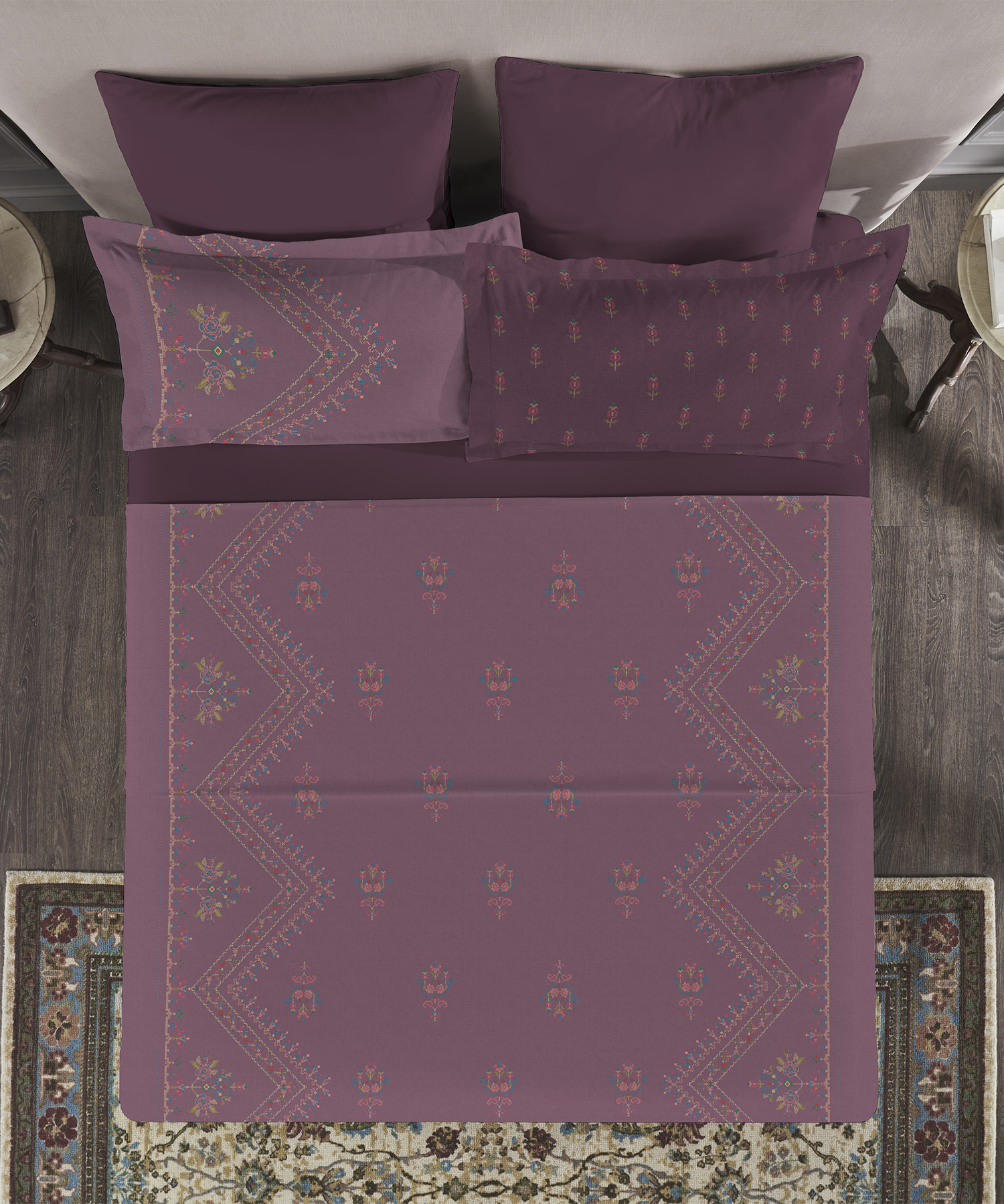 Nectarsoft Elite King Bedsheet Set, Rose Dust| 400 TC Cotton| 4 Pillow Covers