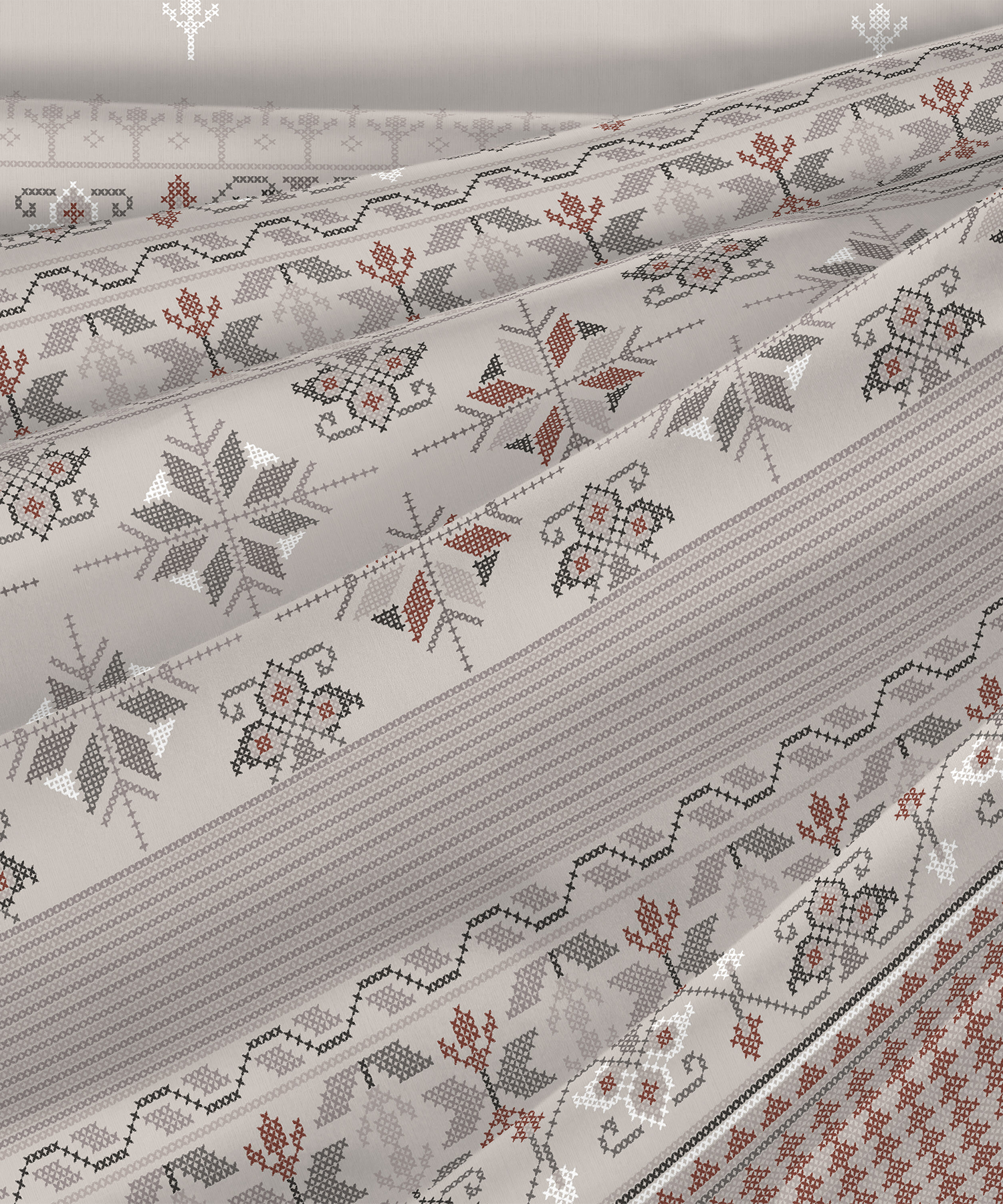 Sanskriti King Bedsheet Gift Box| Kasuti Grey| 180 TC Cotton| 2 Pillow Covers