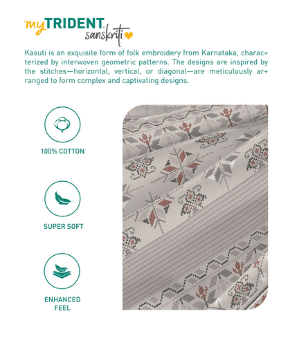 Sanskriti King Bedsheet Gift Box| Kasuti Grey| 180 TC Cotton| 2 Pillow Covers