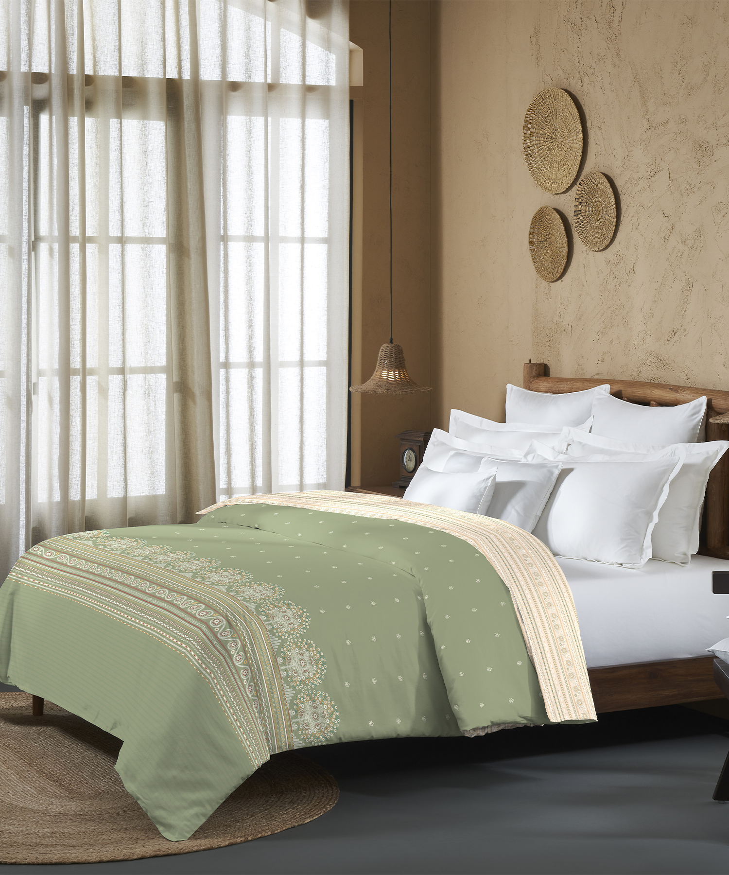 Sanskriti Double AC Comforter, Rogan Art Olive| 180 GSM Polyester
