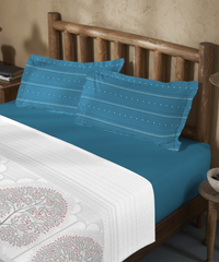 Sanskriti Bedding Set, Gond Art Blue| 180 TC, 180 GSM Cotton| 4 Pc Set