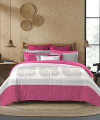 Sanskriti Bedding Set, Gond Art Pink| 180 TC, 180 GSM Cotton| 4 Pc Set