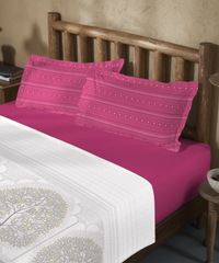 Sanskriti Bedding Set, Gond Art Pink| 180 TC, 180 GSM Cotton| 4 Pc Set