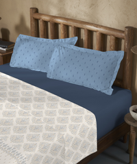 Sanskriti Bedding Set, Kantha Blue| 180 TC, 180 GSM Cotton| 4 Pc Set