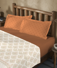 Sanskriti Bedding Set, Kantha Orange| 180 TC, 180 Cotton| 4 Pc Set