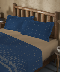 Sanskriti Bedding Set, Phulkari Blue| 180 TC, 180 GSM Cotton| 4 Pc Set