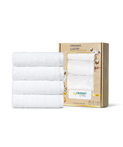 Organic Luxury 4Pc Wash Towel, White|650 GSM Organic Cotton