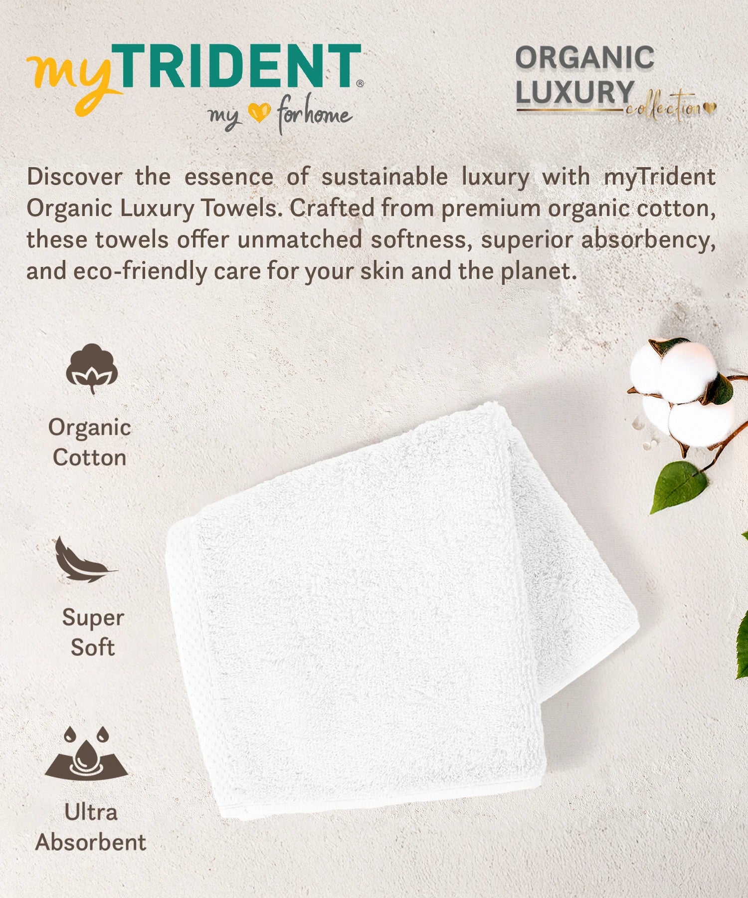 Organic Luxury 4Pc Wash Towel, White|650 GSM Organic Cotton
