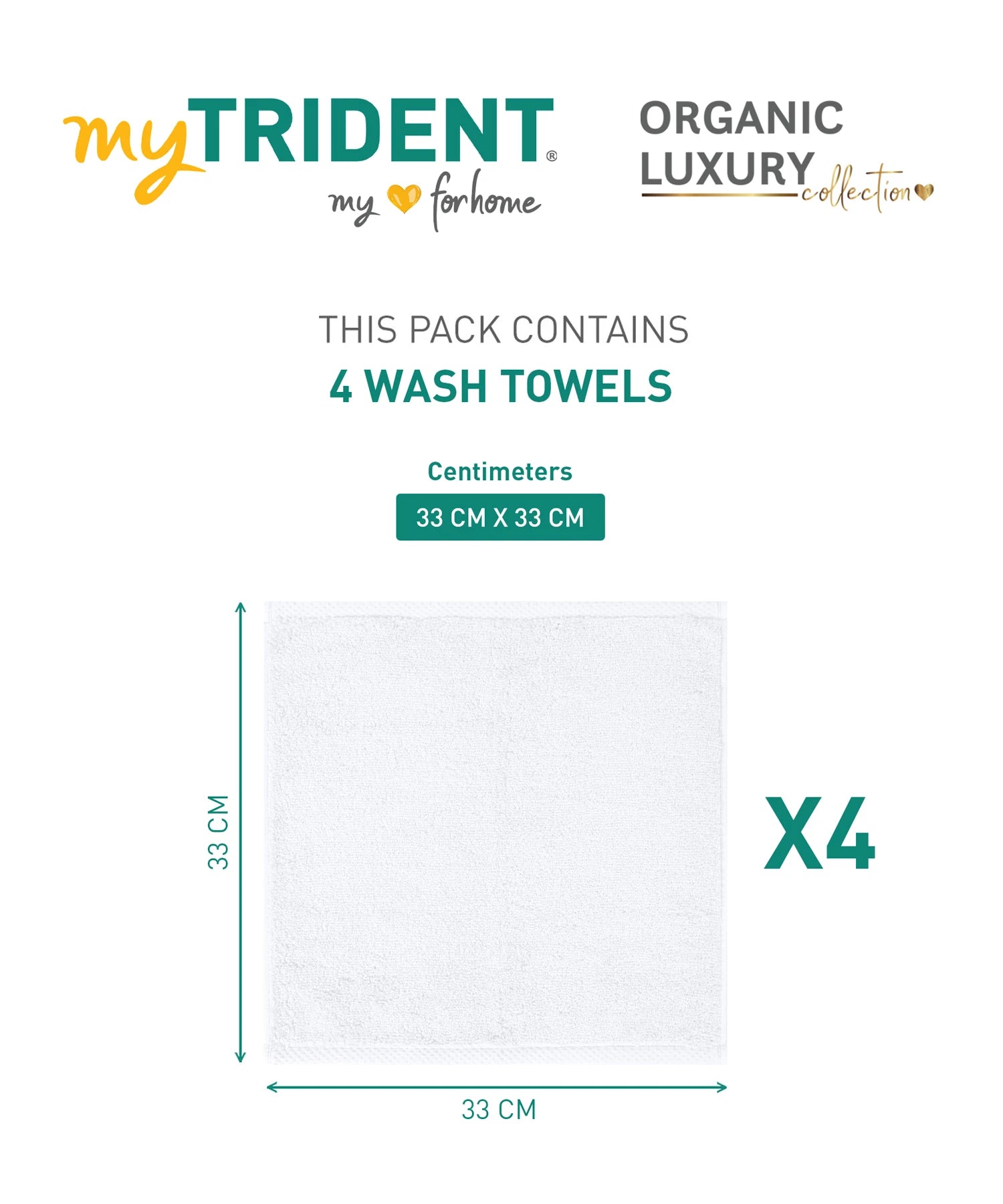 Organic Luxury 4Pc Wash Towel, White|650 GSM Organic Cotton