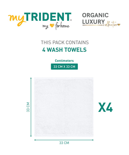 Organic Luxury 4Pc Wash Towel, White|650 GSM Organic Cotton