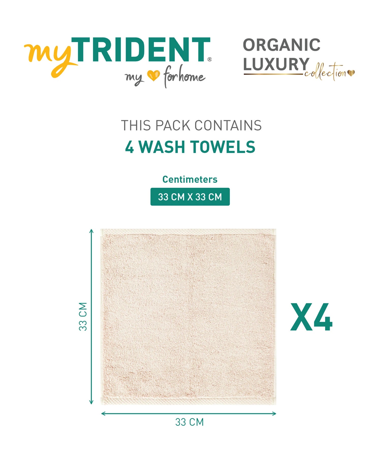 Organic Luxury 4Pc Wash Towel, Beige|650 GSM Organic Cotton