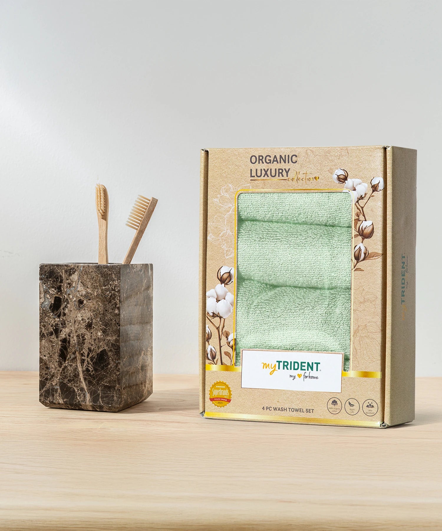 Organic Luxury 4Pc Wash Towel, Grey|650 GSM Organic Cotton