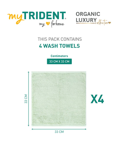 Organic Luxury 4Pc Wash Towel, Green|650 GSM Organic Cotton