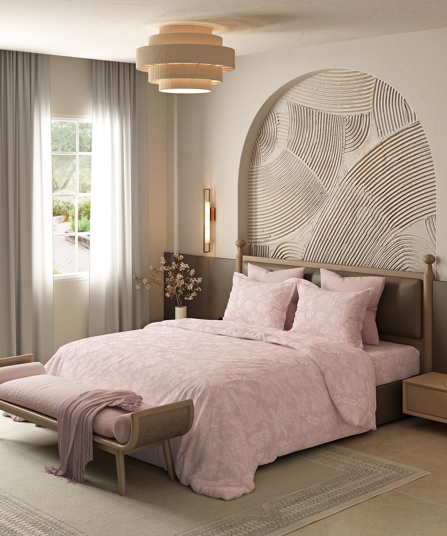 Home Essential Pastel Poetry Floral King Bedsheet, IRAJA BLUSH|144TC Cotton| 2 Pillow Covers