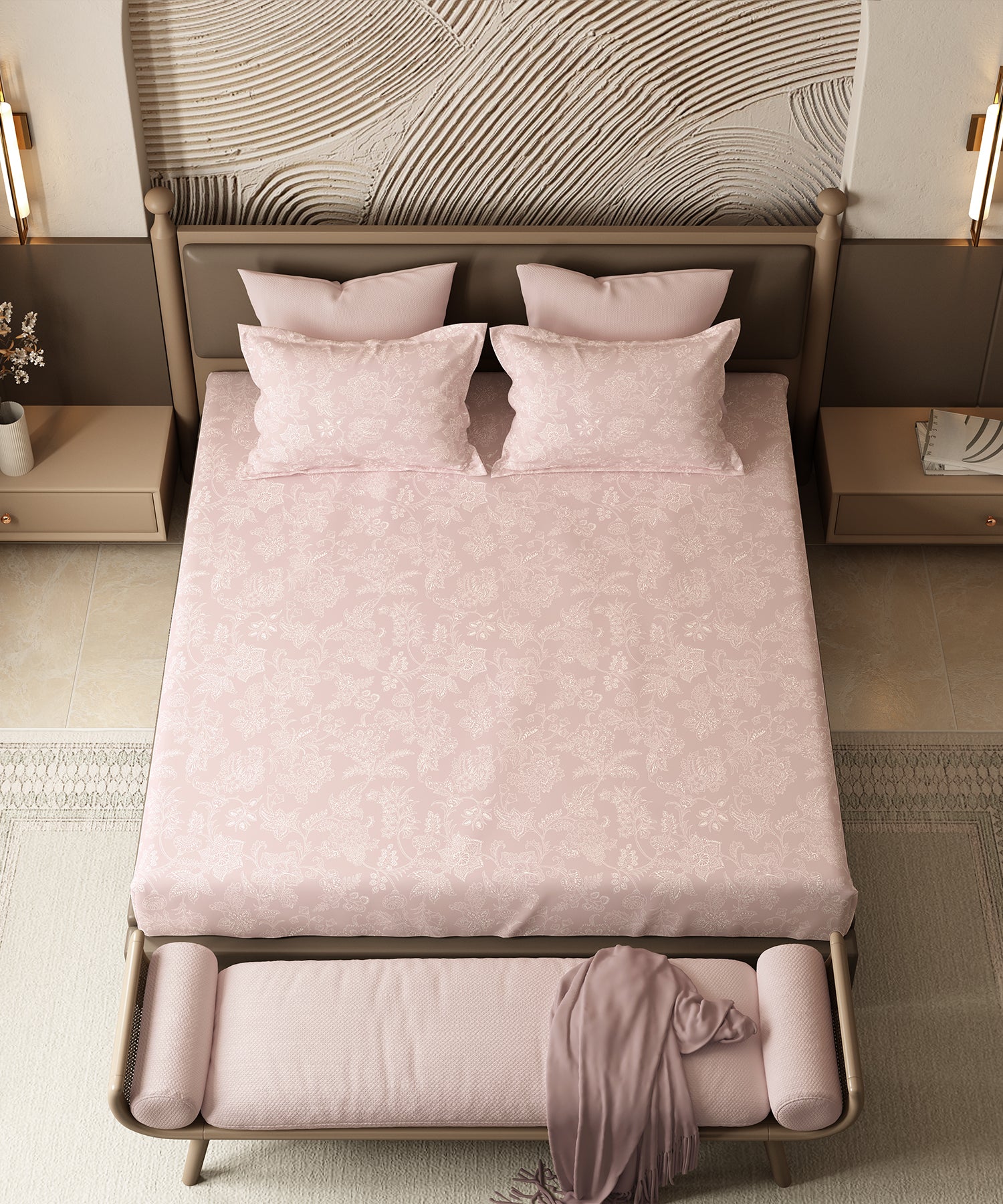 Home Essential Pastel Poetry Floral King Bedsheet, IRAJA BLUSH|144TC Cotton| 2 Pillow Covers