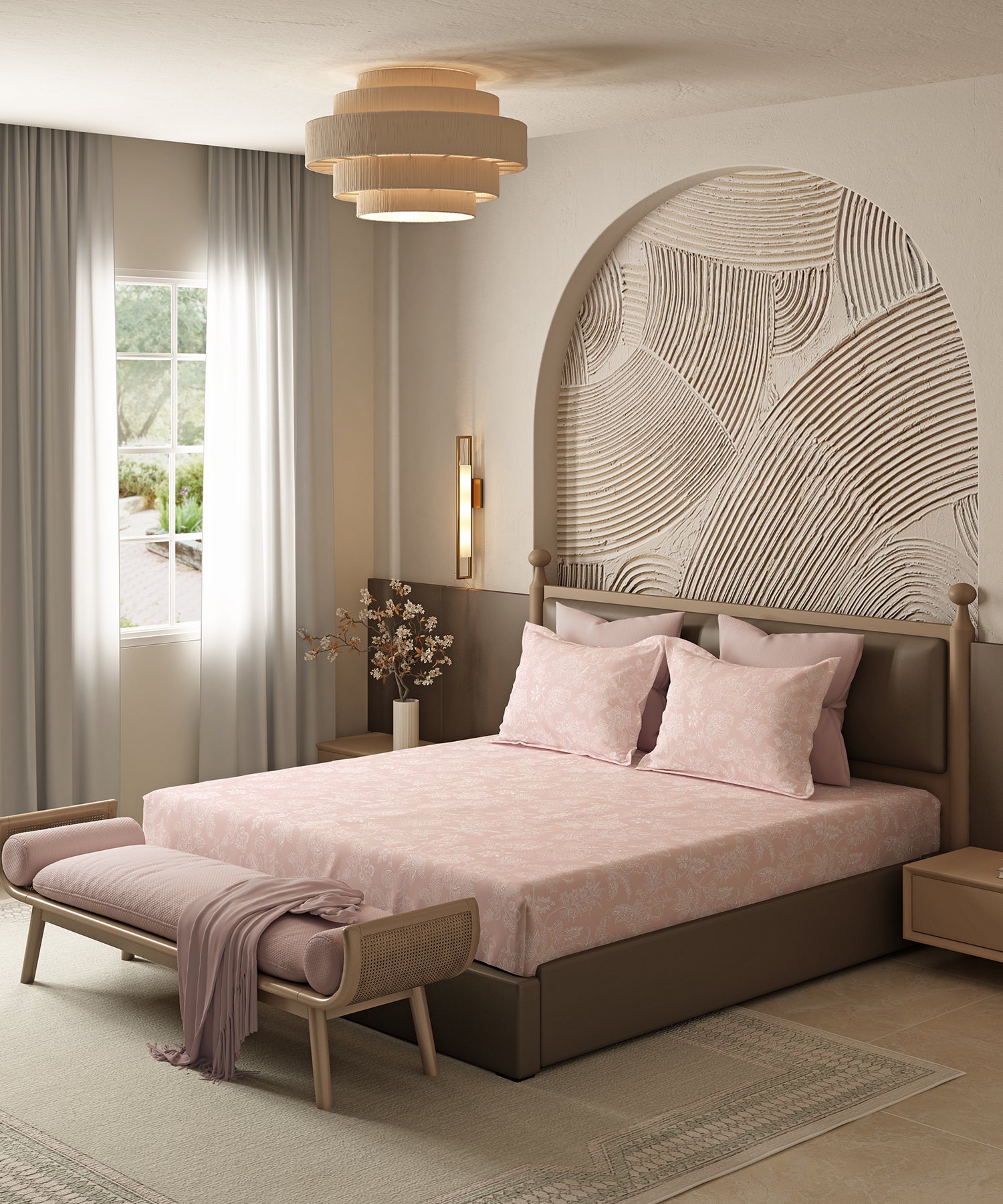 Home Essential Pastel Poetry Floral King Bedsheet, IRAJA BLUSH|144TC Cotton| 2 Pillow Covers