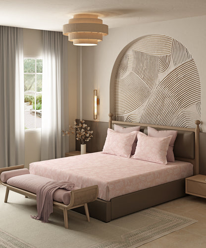 Home Essential Pastel Poetry Floral King Bedsheet, IRAJA BLUSH|144TC Cotton| 2 Pillow Covers