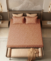 Home Essential Pastel Poetry Floral King Bedsheet, NITARA PAPAYA|144TC Cotton| 2 Pillow Covers