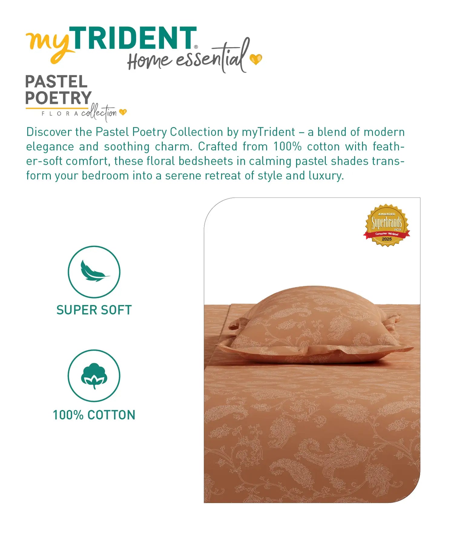 Home Essential Pastel Poetry Floral Bedsheet, NITARA PAPAYA|144TC Cotton| 2 Pillow Covers