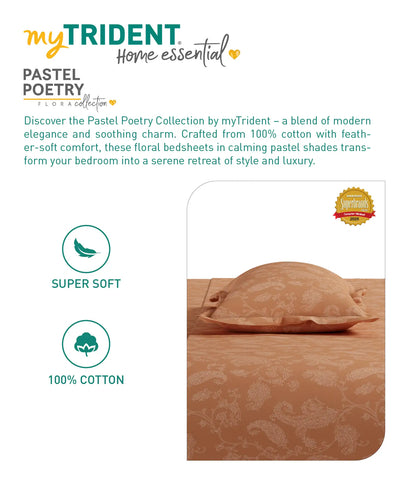 Home Essential Pastel Poetry Floral Bedsheet, NITARA PAPAYA|144TC Cotton| 2 Pillow Covers