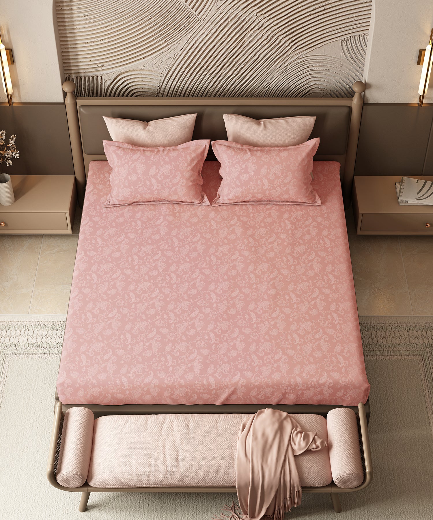 Home Essential Pastel Poetry Floral Bedsheet, NITARA PEONY|144TC Cotton| 2 Pillow Covers