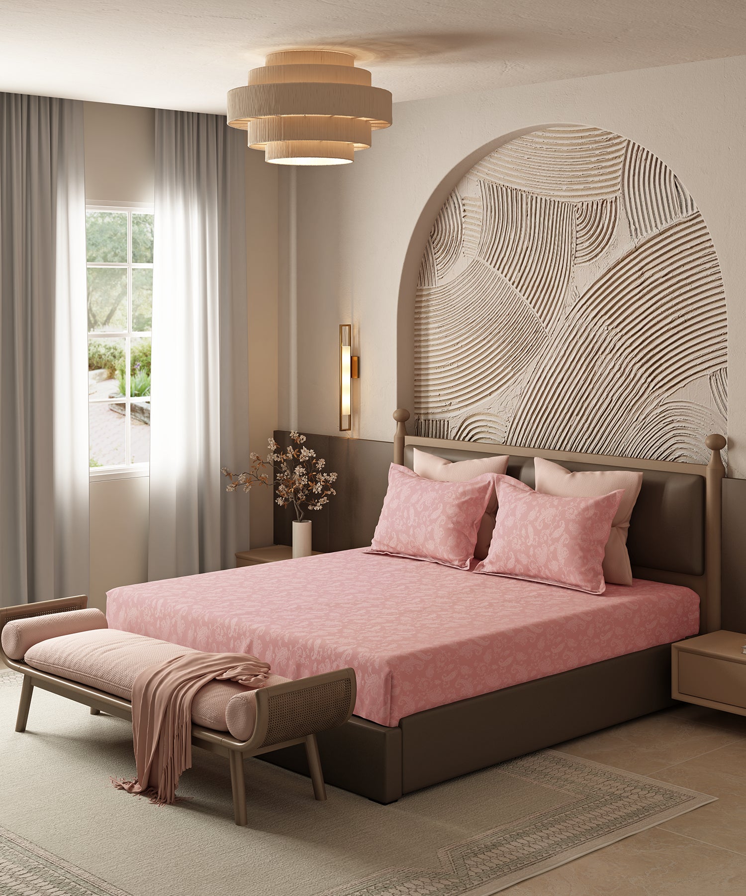 Home Essential Pastel Poetry Floral Bedsheet, NITARA PEONY|144TC Cotton| 2 Pillow Covers