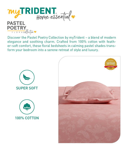 Home Essential Pastel Poetry Floral Bedsheet, NITARA PEONY|144TC Cotton| 2 Pillow Covers