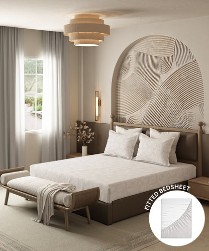 Home Essential Pastel Poetry Floral Fitted Bedsheet, IRAJA PEPPER|144TC Cotton| 2 Pillow Covers