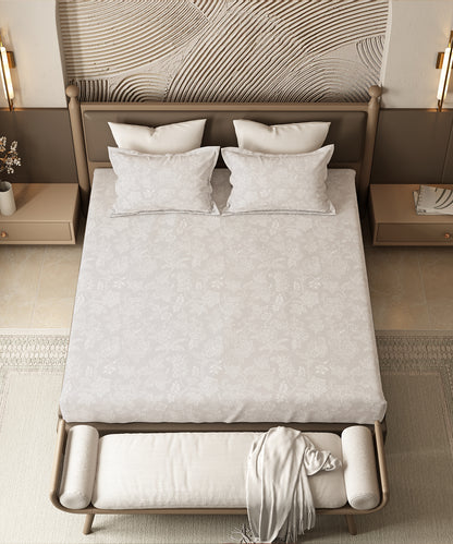 Home Essential Pastel Poetry Floral Fitted Bedsheet, IRAJA PEPPER|144TC Cotton| 2 Pillow Covers