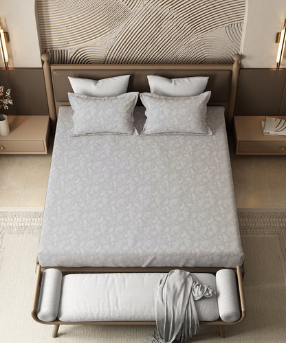 Home Essential Pastel Poetry Floral Fitted Bedsheet, NITARA CLOUD|144TC Cotton| 2 Pillow Covers