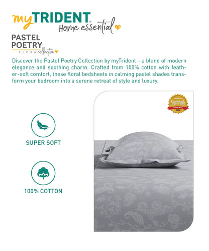 Home Essential Pastel Poetry Floral Fitted Bedsheet, NITARA CLOUD|144TC Cotton| 2 Pillow Covers