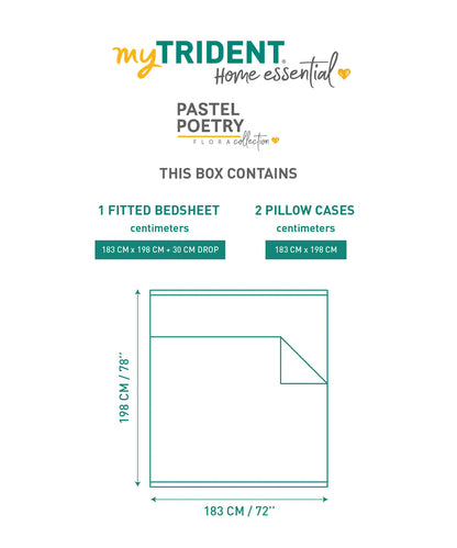 Home Essential Pastel Poetry Floral Fitted Bedsheet, NITARA COPENHAGEN|144TC Cotton| 2 Pillow Covers