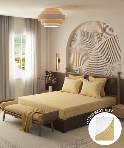 Home Essential Pastel Poetry Floral Fitted Bedsheet, NITARA DAISY|144TC Cotton| 2 Pillow Covers