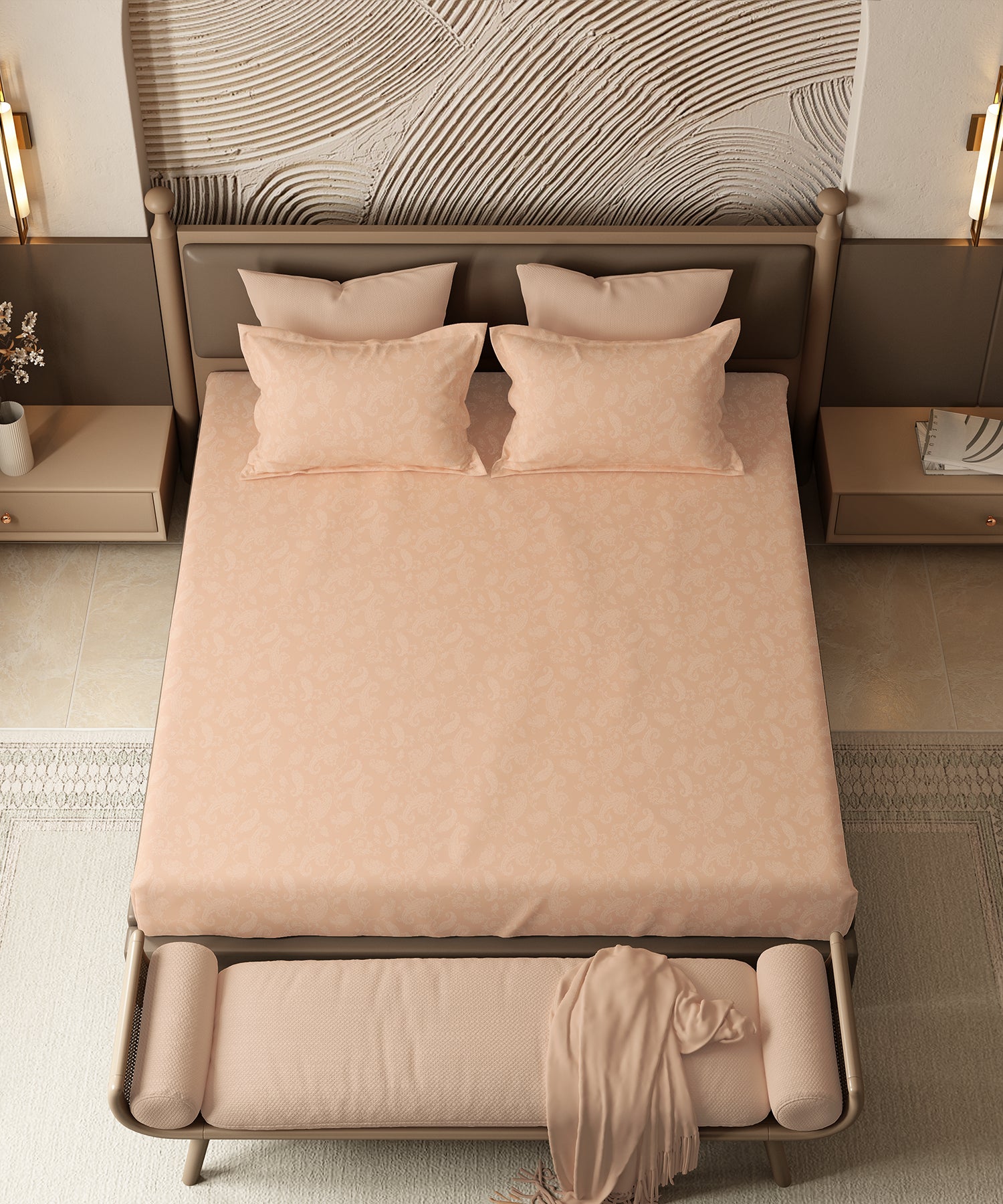 Home Essential Pastel Poetry Floral Fitted Bedsheet, NITARA MARMALADE|144TC Cotton| 2 Pillow Covers