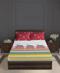 Gates Around The Globe King Bedsheet Set, Torii| 180 TC Cotton| 2 Pillow Covers