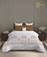 Gates Around The Globe King Bedsheet Set, Whitemyst| 180 TC Cotton| 2 Pillow Covers