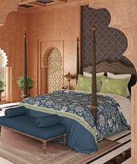 Road To Jaipur Double Duvet Set, CHAAP RANG |210 TC Cotton| 6 Pc Set