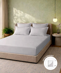 Style me Solid King Fitted Bedsheet, Grey |180 TC Cotton|2 Pillow Covers|Solid