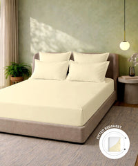Style me Solid King Fitted Bedsheet, Lemon |180 TC Cotton|2 Pillow Covers|Solid