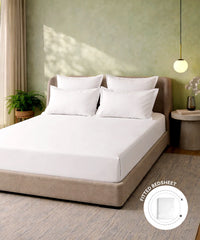 Style me Solid King Fitted Bedsheet, White |180 TC Cotton|2 Pillow Covers|Solid