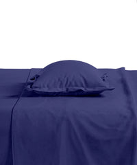 Style me Solid King Fitted Bedsheet, Navy |180 TC Cotton|2 Pillow Covers|Solid